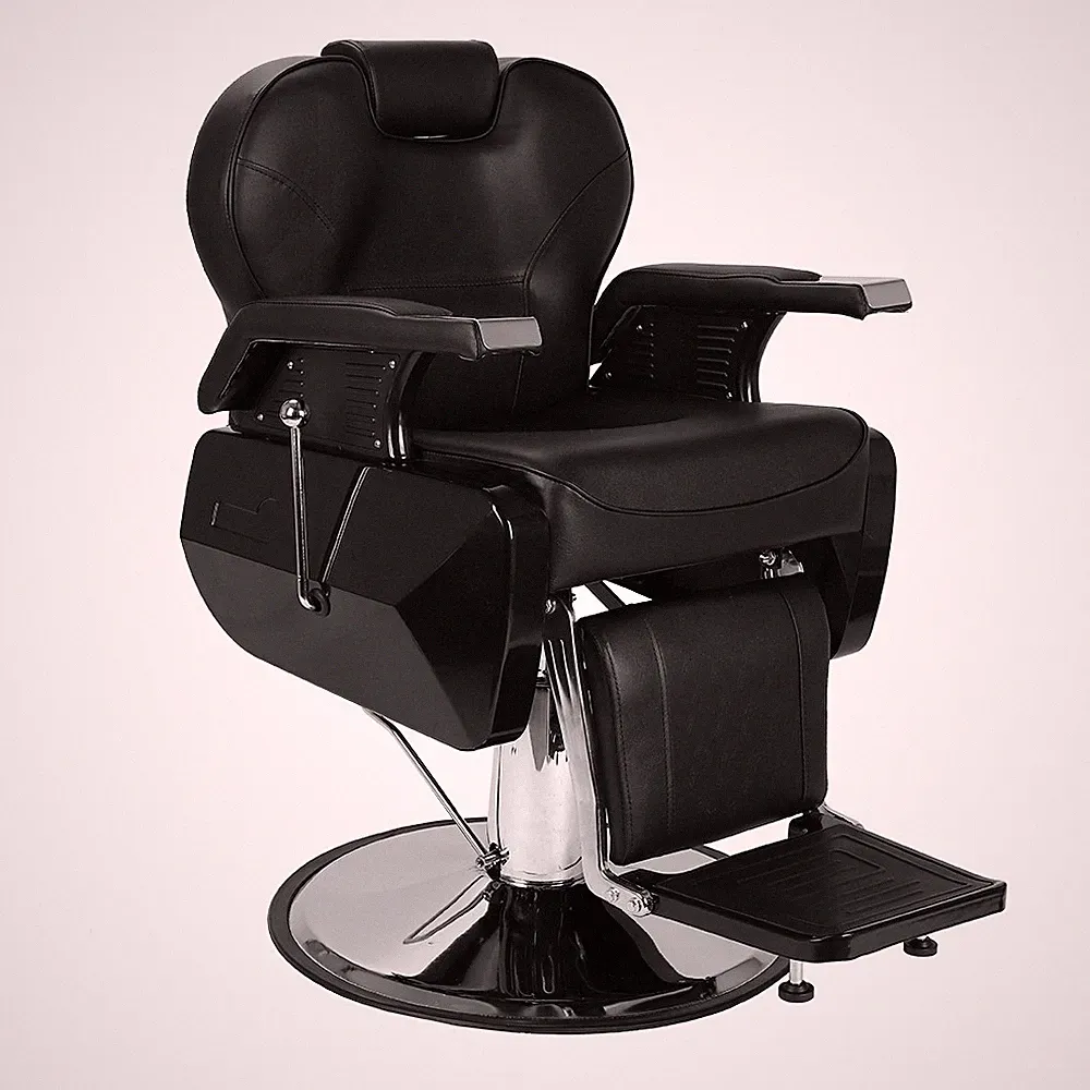 Black Barber Chair w/ Round Base, Footrest & 150kg Capacity, Reclining